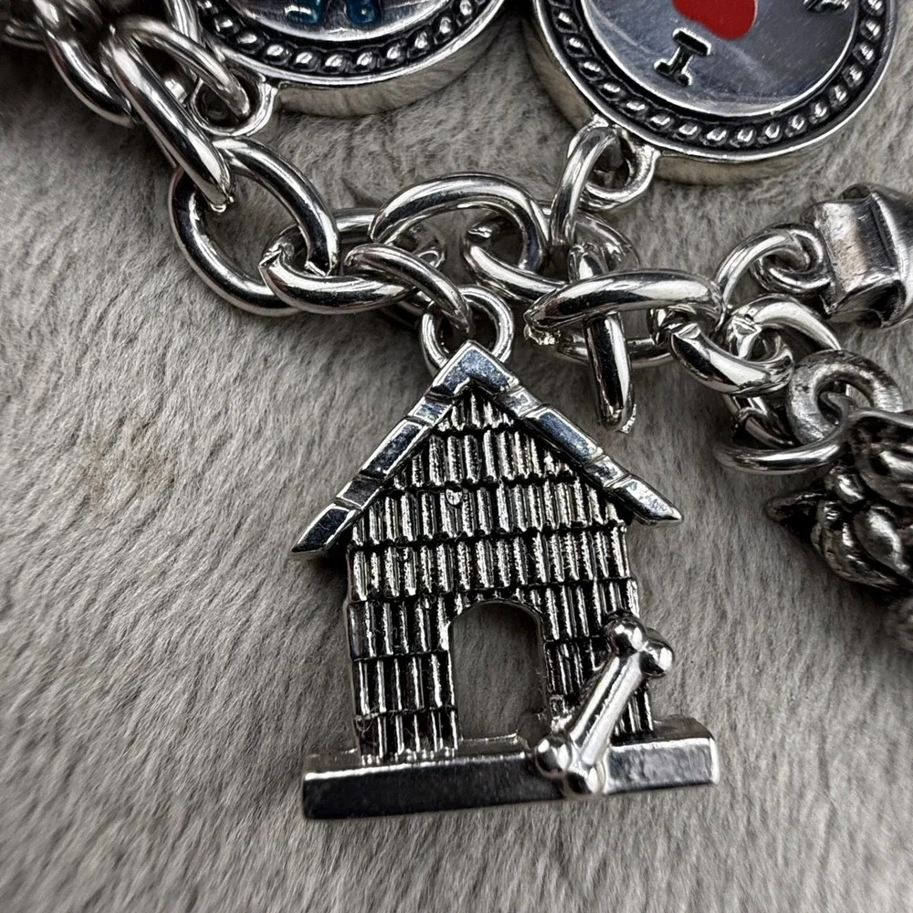 Vintage Estate Keychain Yorkie Dog Silver Tone Multi Charm I Love My Dog OS